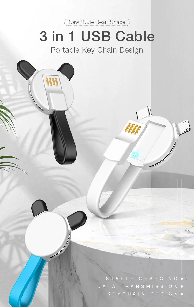 Wholesale OEM Fast Charging Line 3in 1 Portable Keychain Micro USB Type C Mobile Data Cable for Android - ANKUX.COM