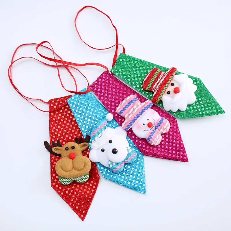 Printed Kids Christmas Tie Novelty Necktie Red Santa Claus Snowflake Neck Tie for Festival Gift