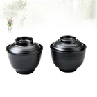 wholesale 100% melamine unbreakable food grade plastic restaurant black soup bowl with lid