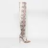 New design beige Python sexy stiletto high heels woman over knee boots for women girls winter thigh tight long boots heels