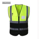 RV007 Customized Logo Fluorescence Yellow Green Black Stitching Safety Reflective Vest with multifunction pocket