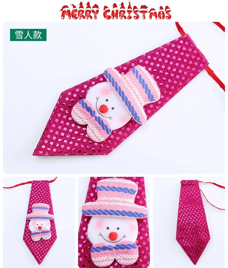 Printed Kids Christmas Tie Novelty Necktie Red Santa Claus Snowflake Neck Tie for Festival Gift