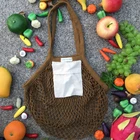 China Mesh Shopping Bag China Factory Made French Market Reusable Knitted String Cotton Mesh Bag Shopping With Pocket