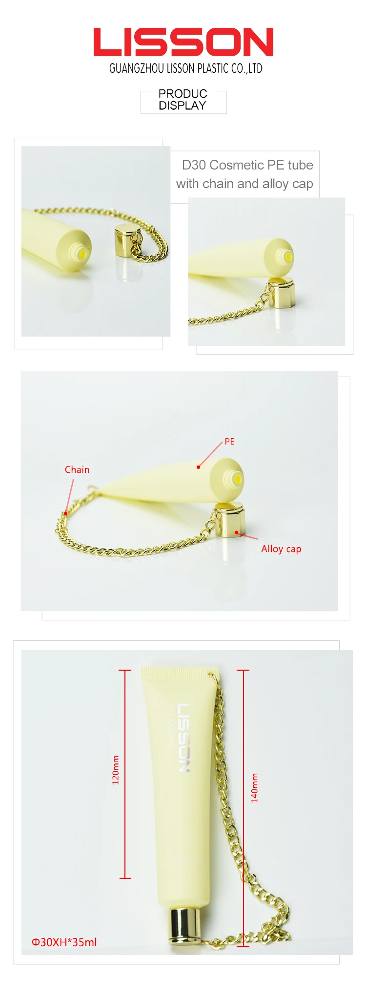 35ml empty custom plastic hand cream tube packaging with luxury chain