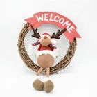 Custom holiday decoration party hanging ornament home decor artificial rattan christmas garland and wreath with reindeer