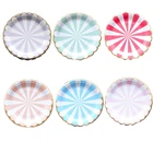 Colorful Striped Paper Plates Dishes Utensils Pink Paper Tableware Sets Plate For Wedding Birthday Party Decor