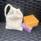 Natural Sisal Saver With Mesh Knitted Bar Leather Soap Travel Bag