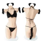 MengLiXiang New Sexy lingerie women plus size three point bra black erotic lingerie sexy costumes Role playing cosplay cat