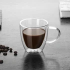 Double Wall Cup Glass Cups Coffee 160ml Double Wall Glass Coffee Cup With Handle