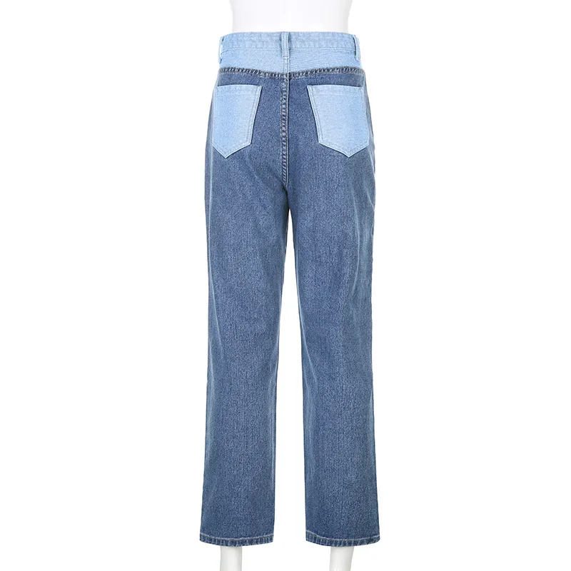 Hot Sale Mom Fit Patchwork Pants Straight Leg Denim Jeans for Woman