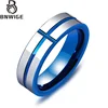 BNWIGE rings 8mm Tungsten carbide steel ring for men and women blue cross fashion Wedding engagement party custom ring jewelry