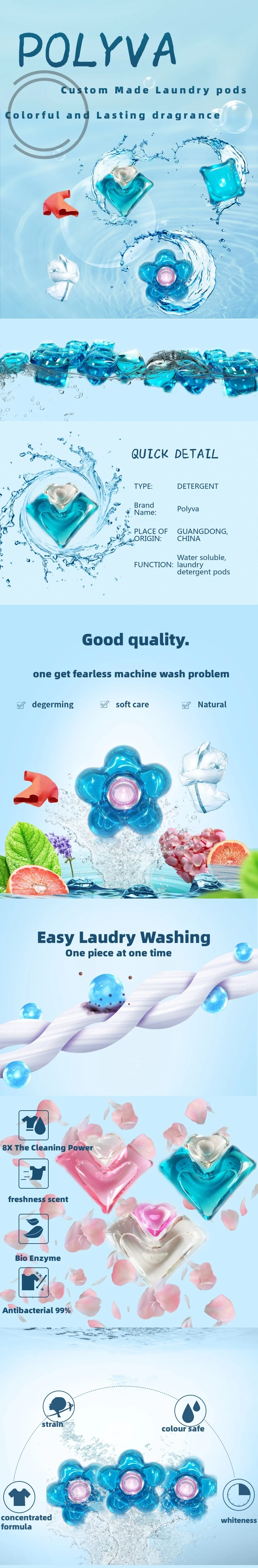 Polyva10g-30g OEM washing detergent capsules liquid laundry pods detergent Natural detergent pods
