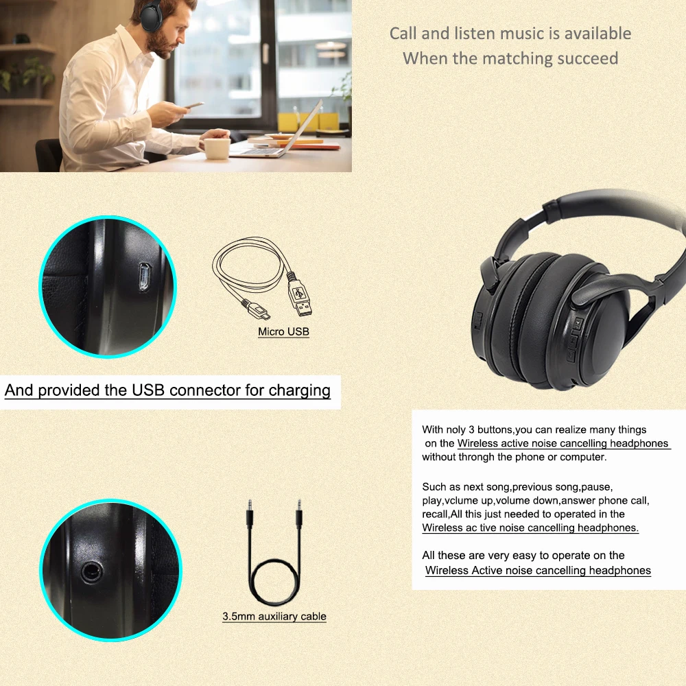 premium quality bluetooth noise cancelling wireless headphone