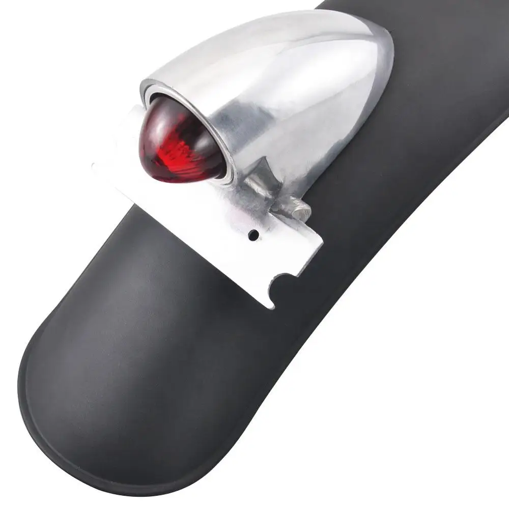 Black Motorcycle Metal Rear Fender Mudguard Fender w/ Chrome Moto Tail Brake Stop Light Vintage Style Fit for Harley BOB Bobber