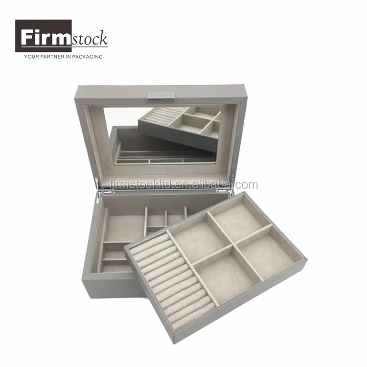 custom grey pu leather velvet wooden jewelry gift boxes with
