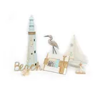Blue 11*11*35cm Blue White MDF Mediterranean Lighthouse Decoration Craft