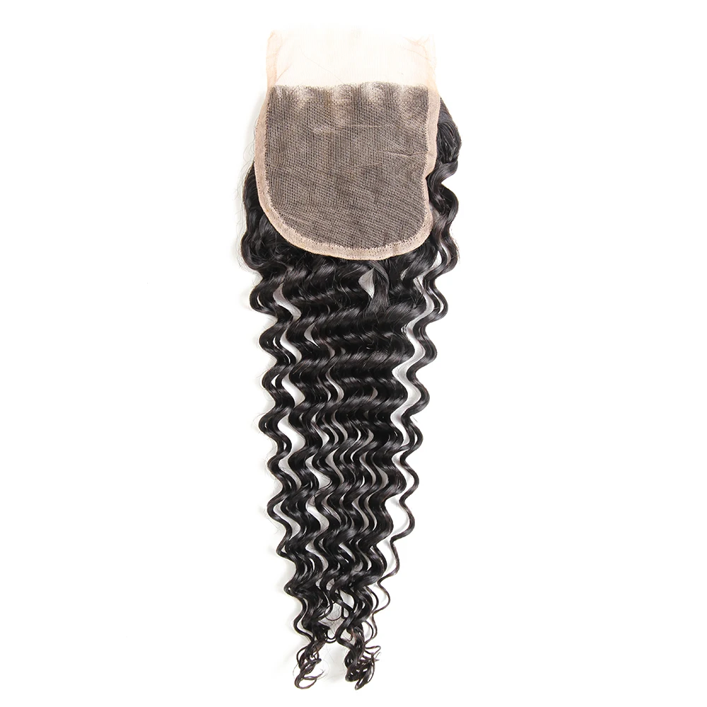 6A cheap deep wave brazilian human hair 4*4 lace closure