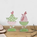 Spring Easter decor wooden chicken broke out of its shell scene egg decoration