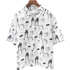 2019 fashion custom retro sublimation printed shirt lapel short sleeve casual white shirt blouse