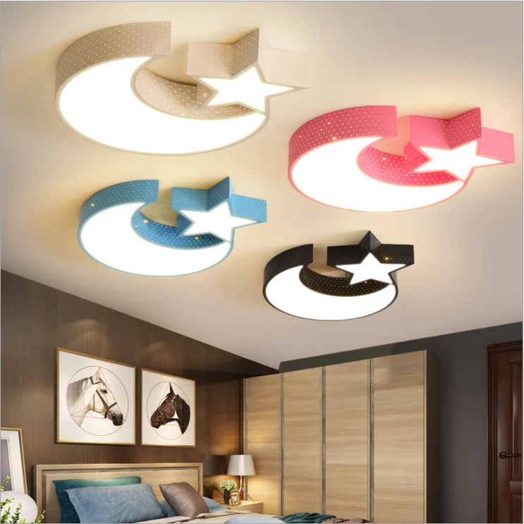 Elegant Kids Boys Girls Bedroom Ceiling Lamp Creative Cartoon Star Moon Shape Kindergarten Led Ceiling Lights
