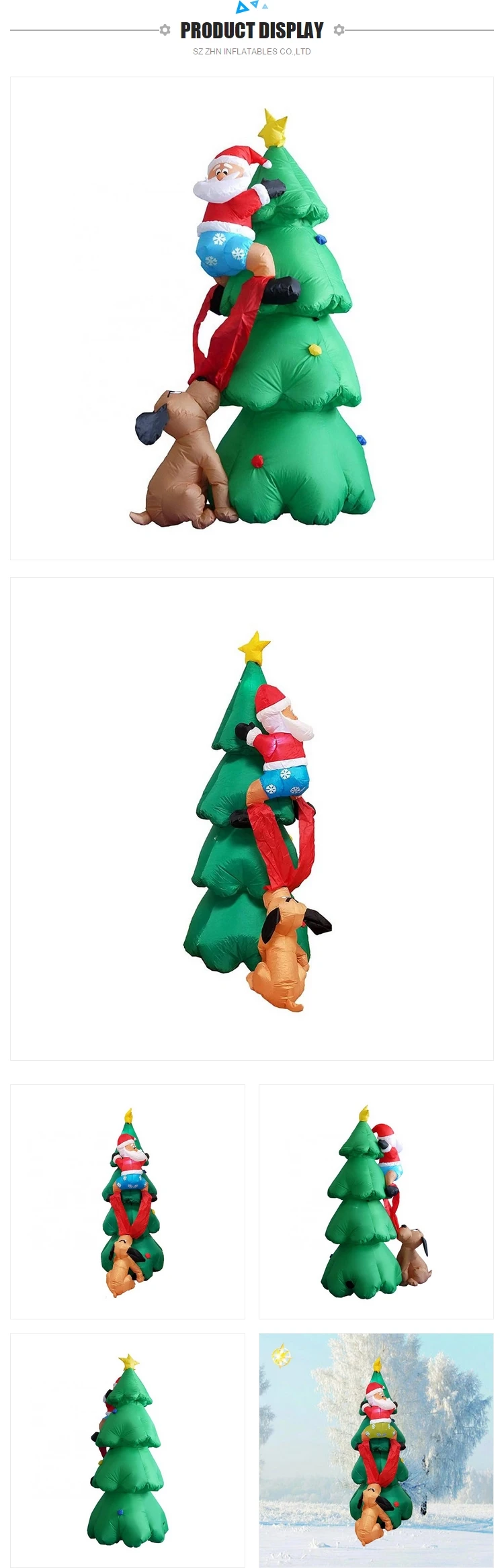 custom inflatable santa claus climbing on christmas tree chased