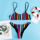 Attractive Striped Swimwear Sexy Seersucker Swimsuit Quick Dry Bikini Two Piece Bathing Suit For Women