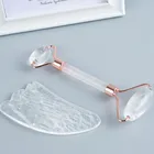 Zinc Alloy Metal Slim Chin Natural Crystal Clear Jade Massage Roller Gua Sha Tools Wholesale
