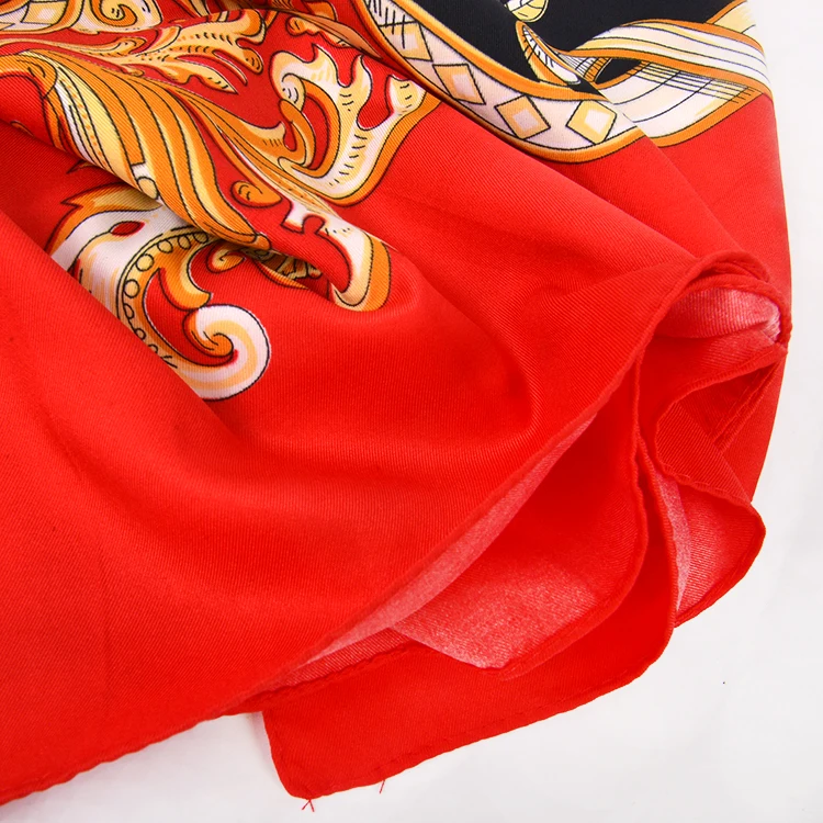 Fashion Custom Design FENNYSUN 130*130cm Large Long Twill Square Satin Polyester Silk Wholesale Shawl Neck Scarf