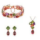 Fashion Christmas jewelry sets luxury geometric tear drop zirconia bracelet bangle long pendant necklace and earring for woman