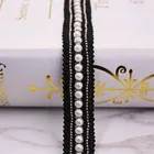 White/black 2cm Handmade Garment Accessopearl Beaded Lace African Fabric Embroidery Costume Dress Sew Trim for