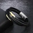 Custom Made Blank Gold Plated BFF Men's Real Leather Bracelets with Magnetic Clasp