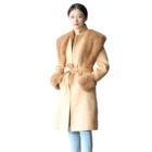 Fashion Slim Fit Fox Fur Collar Winter Lambs Fabric Blend Cashmere Sheep Trench Women Wool Long Coat
