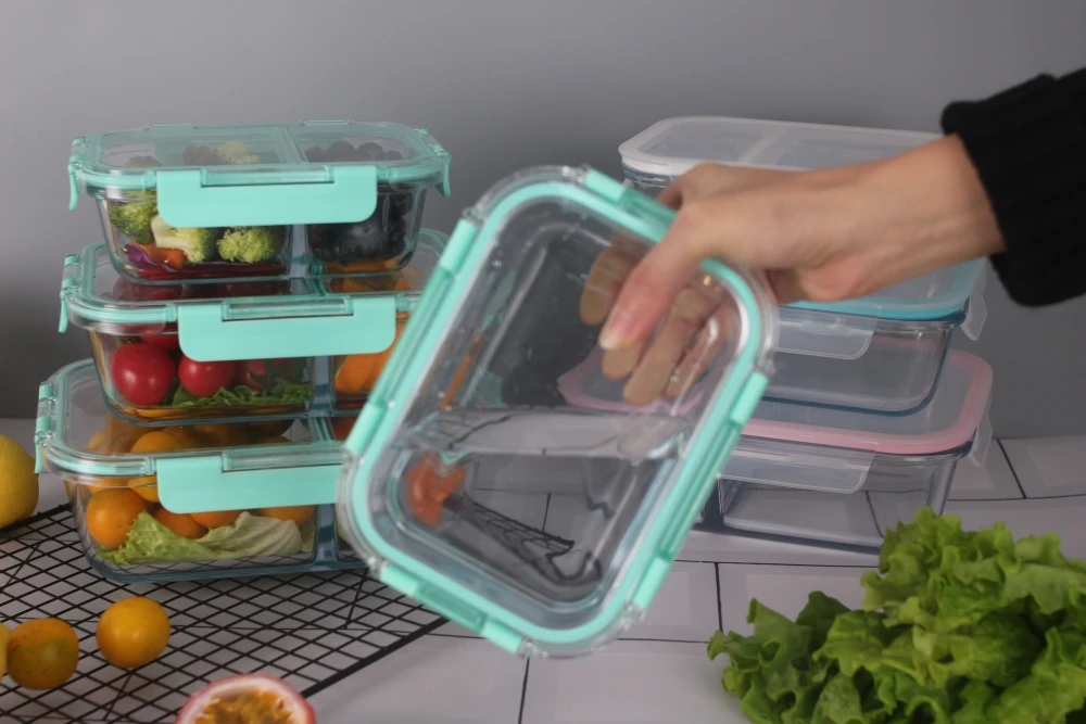 new glass food lunch box with divider