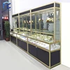 Aluminum frame silver customized color glass and MDF corner showcase design with storage cabinet