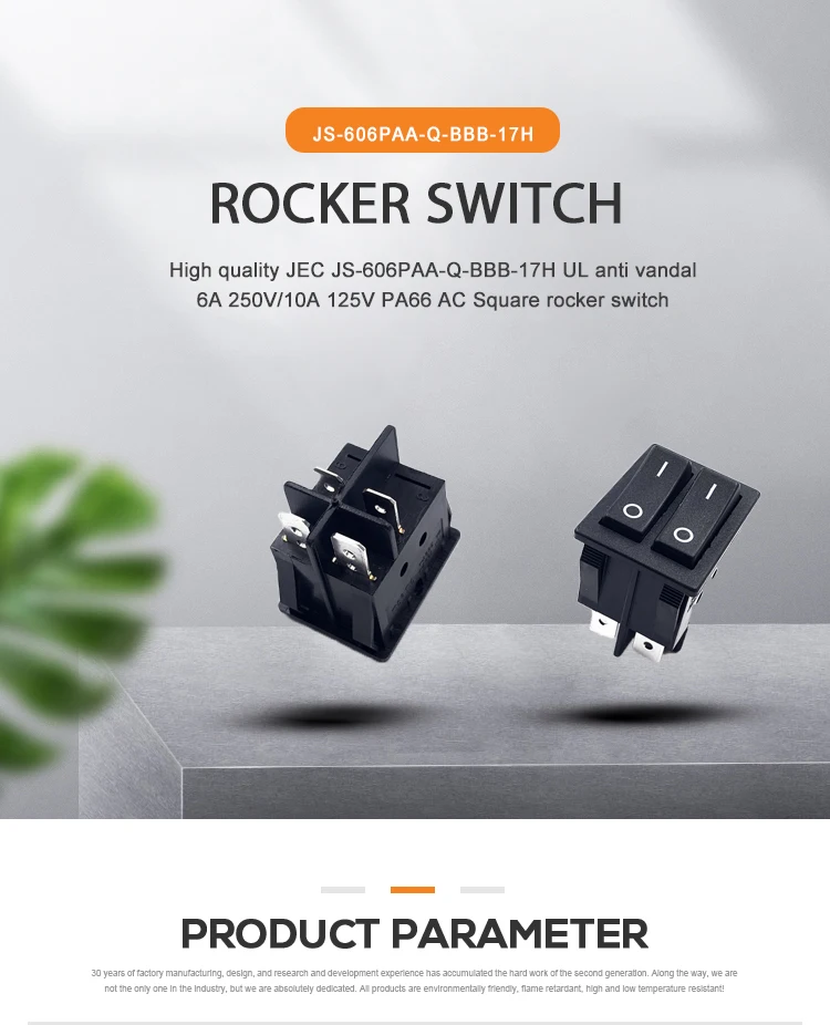 JEC JS-606PAA-Q-BBB-17H Square Black rocker Switch ON OFF Mini Momentary Pushbutton Switches