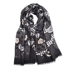 Wholesale 2020 hot hijab sexy lady muslim scarf fashion black floral print soft long polyester head scarf
