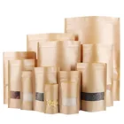 Big Stock Brown Waterproof stand up zip lock Kraft Paper Bag with clear/frosted window