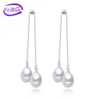 FEIRUN 7mm S925 Sterling Silver Pearl Earrings drop Genuine FreshWater Pearl Hoop earrings for women