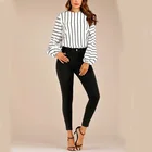Striped Bishop Sleeve Keyhole Back Shirt Ladies' Blouses & Tops