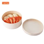 Biodegradable Disposable Wooden Round Lunch Box Fruit Vegetable Salad Bowl Takeaway Food Container