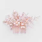 Rose Gold Floral Hair Comb Bridal Headpiece Crystal Pearls Wedding Prom Women Hair Jewelry Accessories