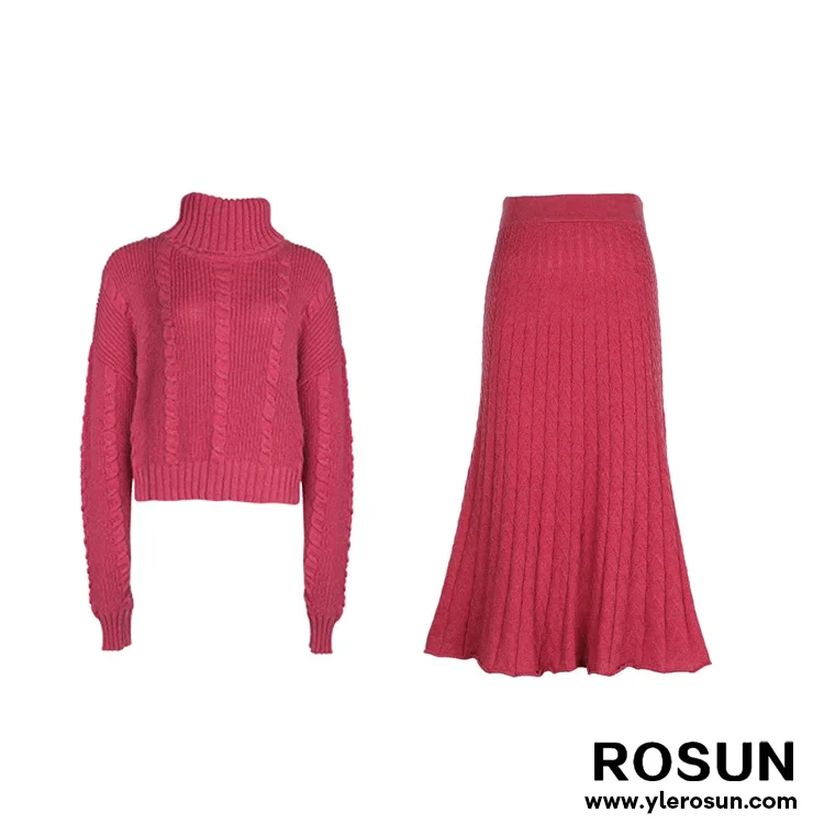 knitted short sweater top with long skirt elegant 2-pieces dress
