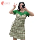 2019 Fashionable Womens Clothing Vestido grid Chiffon fake mock tow pieces Plus Size Dresses