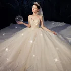 2020 High Bride Dress Heavy Beading Sequined Sleeveless Strapless Luxury Wedding Party Dress Bridal Gown