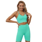 Bra Suit Solid Color Custom Logo Sexy Yoga Bra And Gym Shorts 2 Pcs Seamless Set Fitness Sport Suit