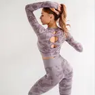 3 Women 3 Pieces Quick Dry Long Sleeve Seamless Leggings Set Fitness Yoga Sets Gym Clothing