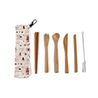 Fancy Eco Friendly Bambu Camp Knife Fork Spoon Utensil Custom Logo Gift Reusable Bamboo Travel Cutlery Set In Pouch