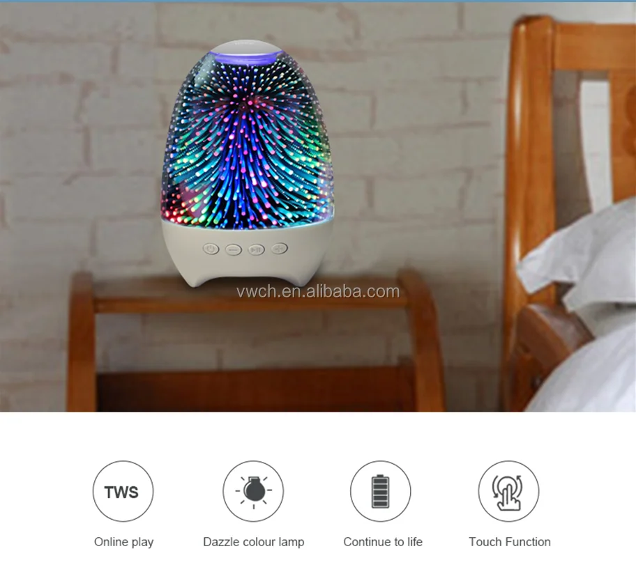 Bluetooth Speaker Portable Smart Touch LED Night Light with 3D Glass Music Player Hands-free with TF Card 7color Charging - ANKUX.COM