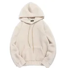 Wholesale Custom winter men heavy faux fur hoodie OEM soild warm sherpa fleece hoodie