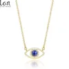 Lancharmed Gold Plated Lapis Lazuli Necklace Elegant CZ Halo Blue Eye Necklace